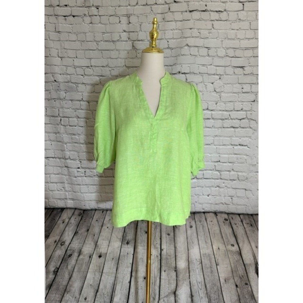 NWT Lilly Pulitzer Mialeigh Linen Top Jade Lime Elbow Sleeve Size 8